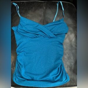Turquoise Glitter Ruched Spaghetti Strap Top